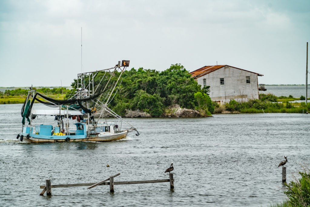 Shrimp boat leaving port